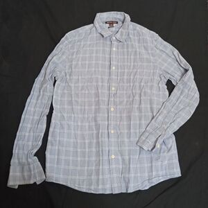 Michael Kors Mens Blue Check Cotton Long Sleeve Shirt Size L